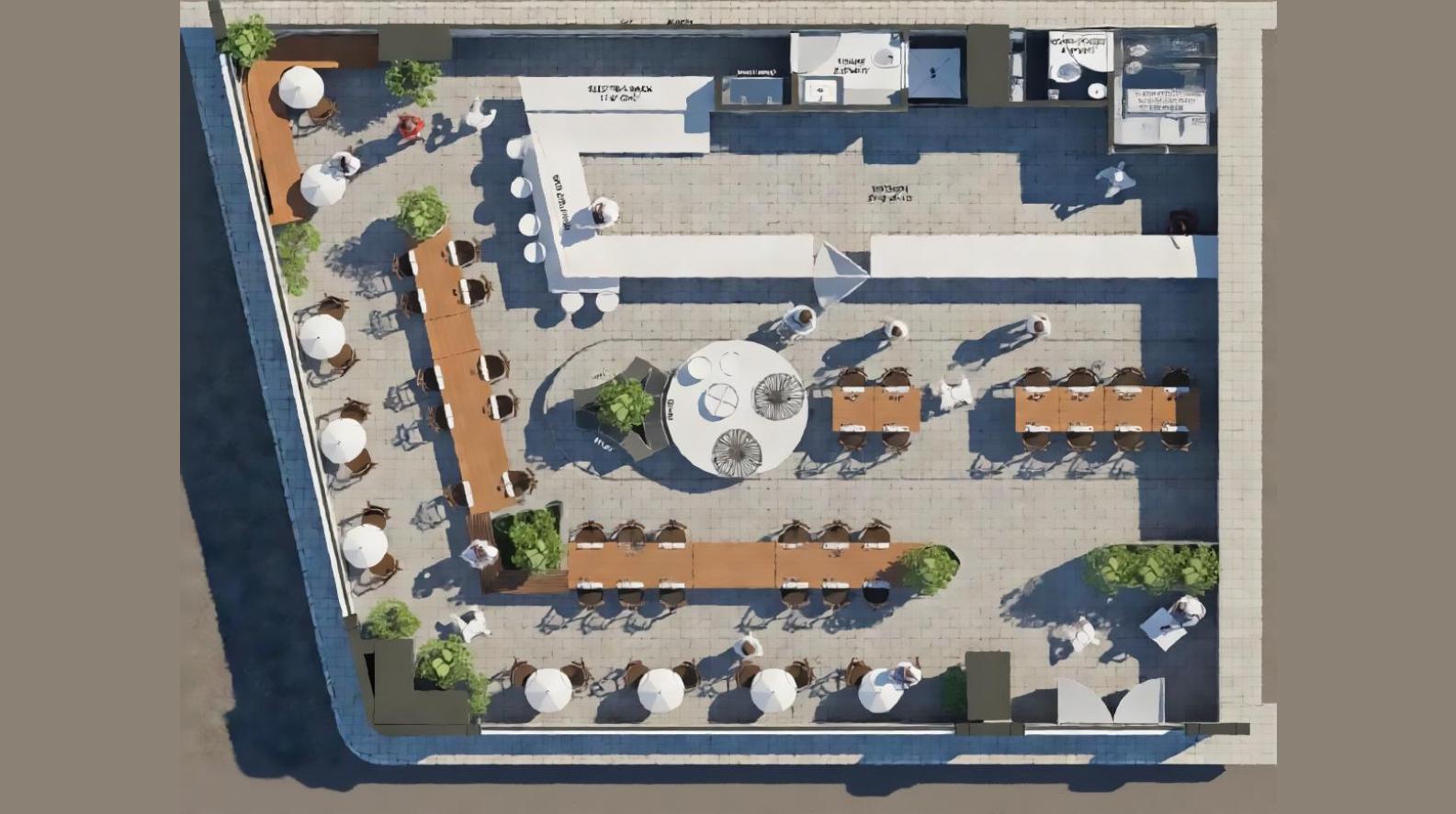 3D bird’s-eye view of a restaurant - Output 1